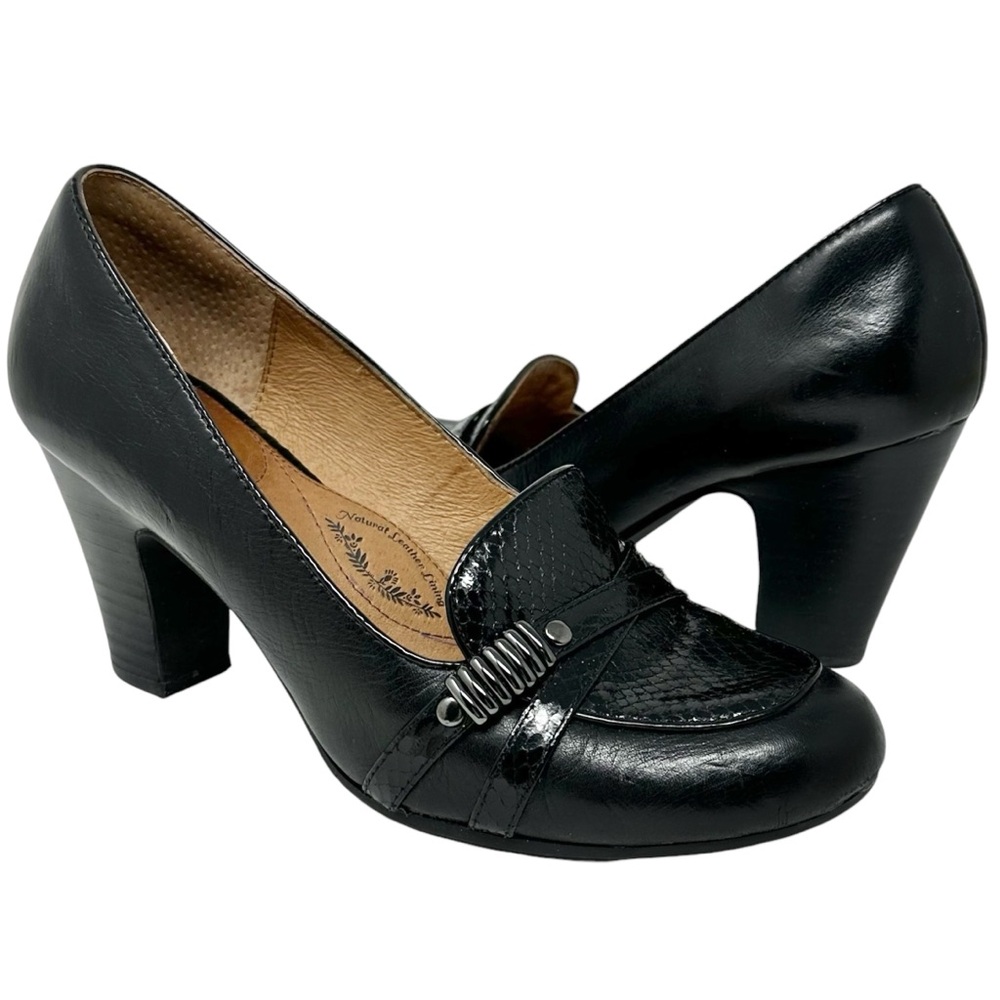 Sofft Montara Black Block Heel Loafer Leather Womens 9.5